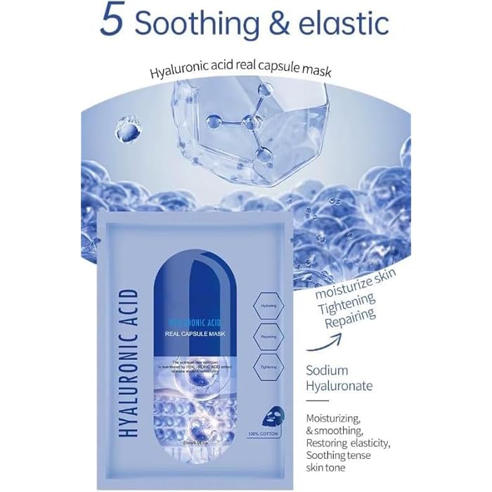 MASK Skin Collection Facial Sheet Masks - Unscented Caviar Essence Spa Masks Packed w/Omega-3s - Nourish, Revitalize & Hydrate Your - Suitable for All Type-HYALURONIC ACID - Image 2